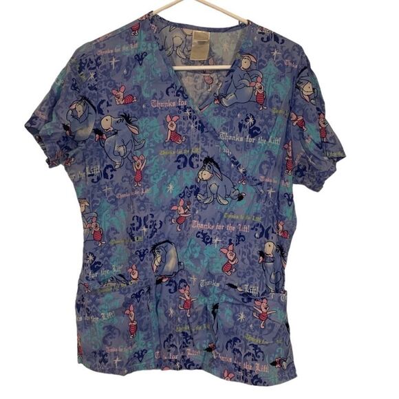 Disney Small Blue and Purple Winnie The‎ Pooh Scrub Top - Picture 1 of 5
